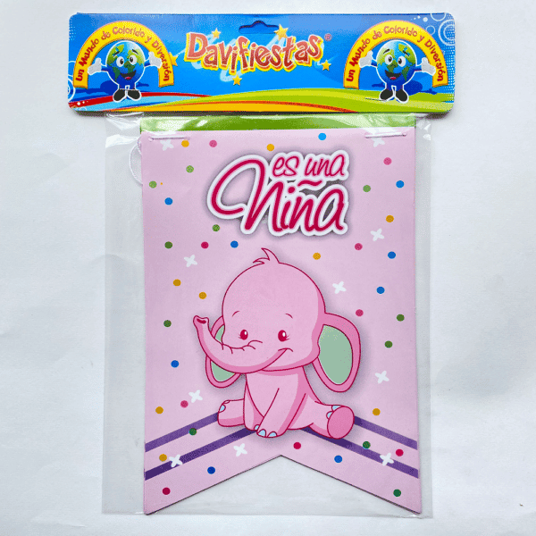BANDERIN RECTANGULAR ELEFANTE ROSADO