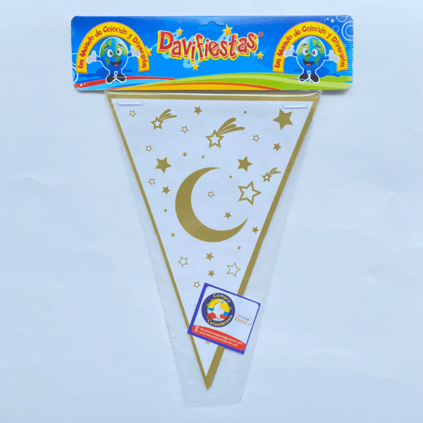 BANDERIN TRIANGULAR LUNA BLANCO DORADO