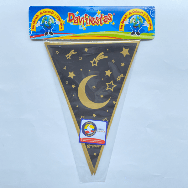 BANDERIN TRIANGULAR LUNA NEGRO DORADO