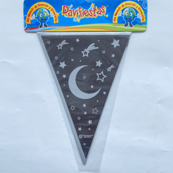 BANDERIN TRIANGULAR LUNA NEGRO PLATEADO