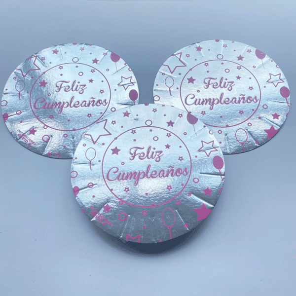 PLATO METALIZADO FELIZ CUMPLEAÑOS PLATEADO