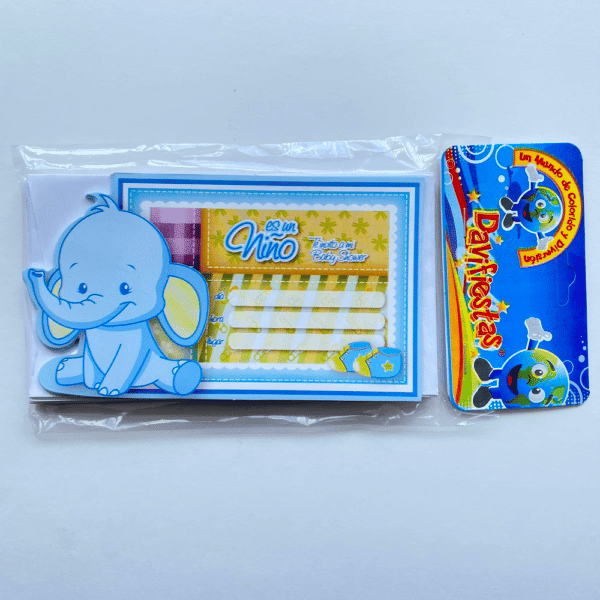 TARJETA LISA X12 ELEFANTE AZUL