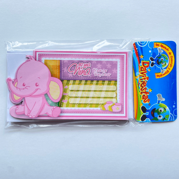 TARJETA LISA X12 ELEFANTE ROSADO