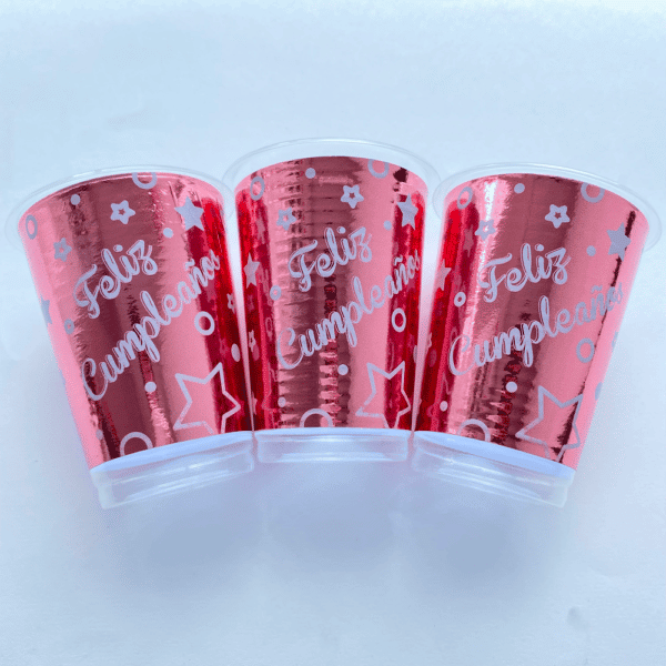 VASO METALIZADO FELIZ CUMPLEAÑOS ORO ROSA